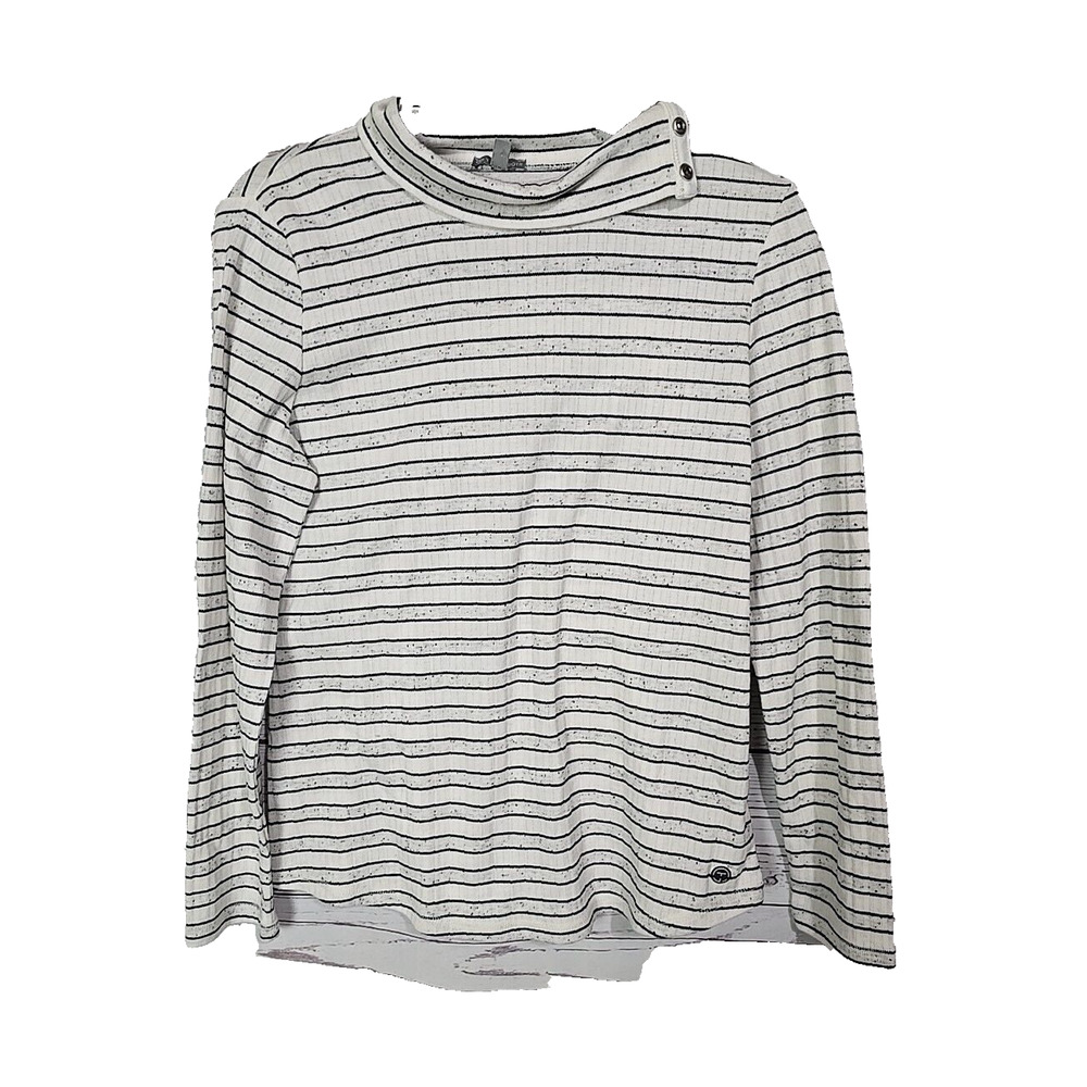 Talbots White‎ Striped Mock Neck Soft Knit Pullover Sweater Womens Size Large